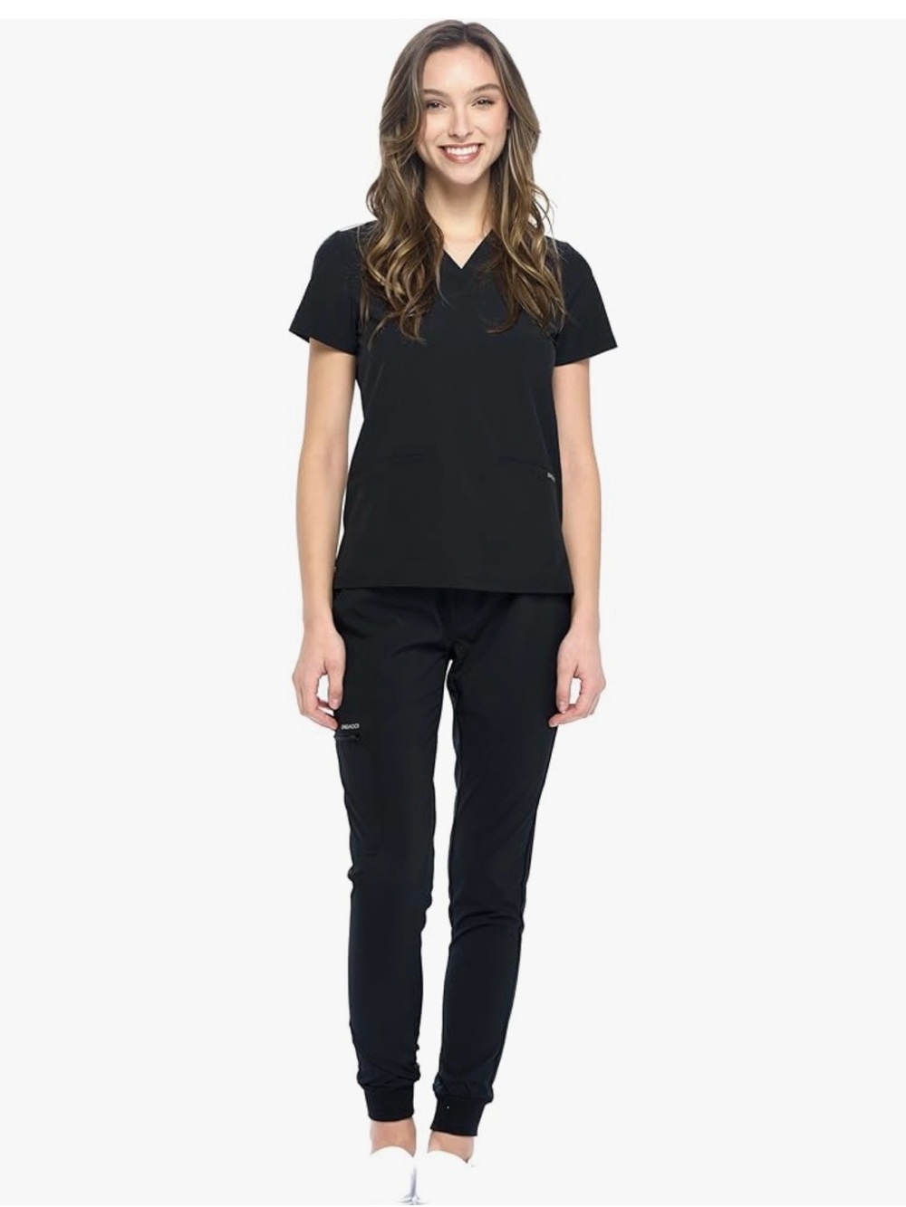 Black Women's 2XL Scrub Set - V-Neck Top & Jogger Pants